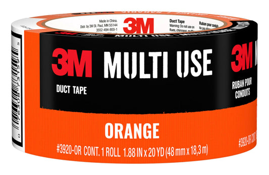 3M Multi-Use Colored Duct Tape, Orange with Strong Adhesive and Water-Resistant Backing, Multi-Surface 3M Duct Tape for Indoor and Outdoor Use, 1.88 Inches x 20 Yards, 1 Roll (3920-OR)