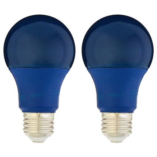 Amazon Basics 60 Watt Equivalent, Non-Dimmable, A19 LED Light Bulb | Blue, 2-Pack