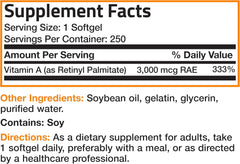 Bronson Vitamin A 10,000 IU Premium Non-GMO Formula Supports Healthy Vision & Immune System and Healthy Growth & Reproduction, 250 Softgels