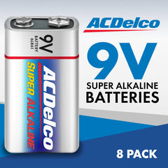 ACDelco 9 Volt Batteries, Super Alkaline Battery, 8 Count Pack