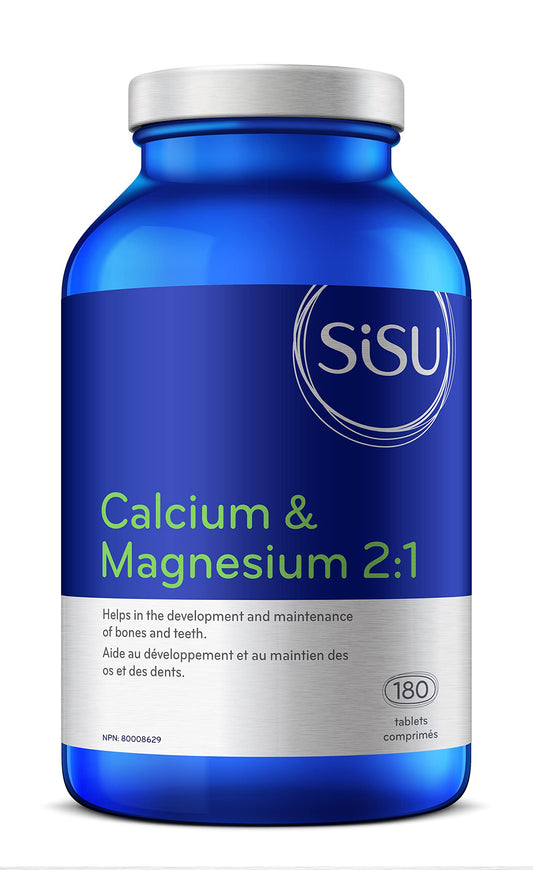 SISU Calcium & Magnesium 2:1 with D2 | High Potency Formula of Calcium Cirate, Magnesium Oxide and Vitamin D2 | Non-GMO, Gluten Free, Dairy Free, 180 Count