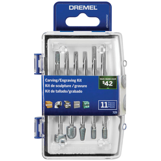 Dremel 729-01 Carving & Engraving Rotary Tool Accessories Kit, 11-Piece Assorted Set - Perfect for Use On Wood, Metal, and Glass