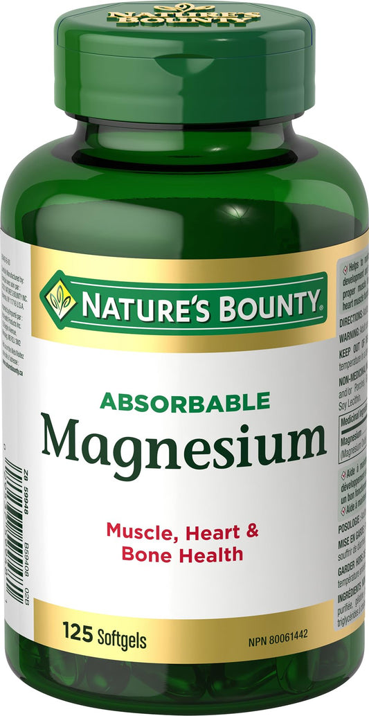 Nature's Bounty Absorbable Magnesium 400mg, Multi-coloured, 125 Softgels