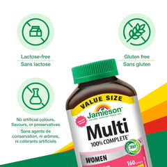 Jamieson 100% Complete Multivitamin for Adult Women Value Size, with Calcium, Cranberry & Biotin