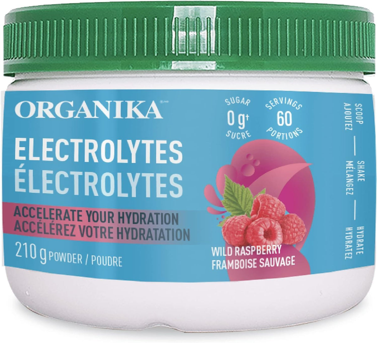 Organika Electrolytes Powder- Wild Raspberry- Sugar-Free Hydration and Electrolyte Replenishment with Prebiotics and Vitamin C- 210g - 60 servings