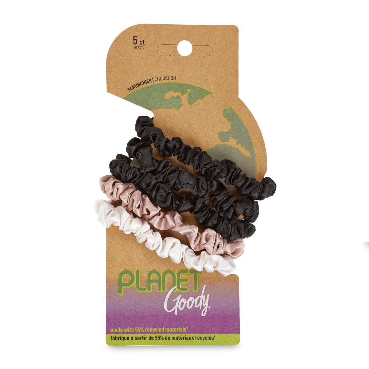 GOODY Planet Ouchless Satin Skinny Scrunchies 5ct Black,Cream,and Blush