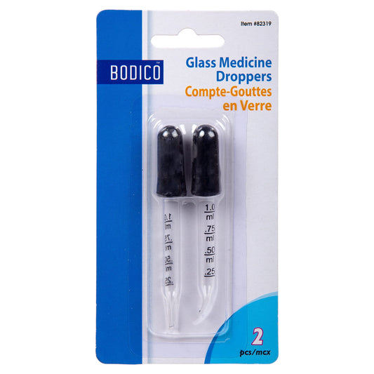 Bodico 2-Piece Glass Medicine Dropper Set, High-Quality Eye Dropper Set with 2 Types of Tips (Straight and Curved), Accurate Measurement, Durable Glass Construction with Removable Rubber Pipette, 1 ml