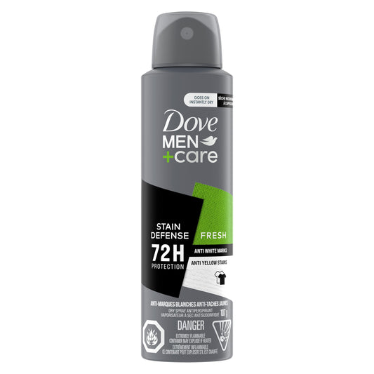 Dove Men+Care Dry Spray Antiperspirant deodorant for 72H sweat & odour protection Stain Defense Fresh anti-white marks and yellow stains 107 g