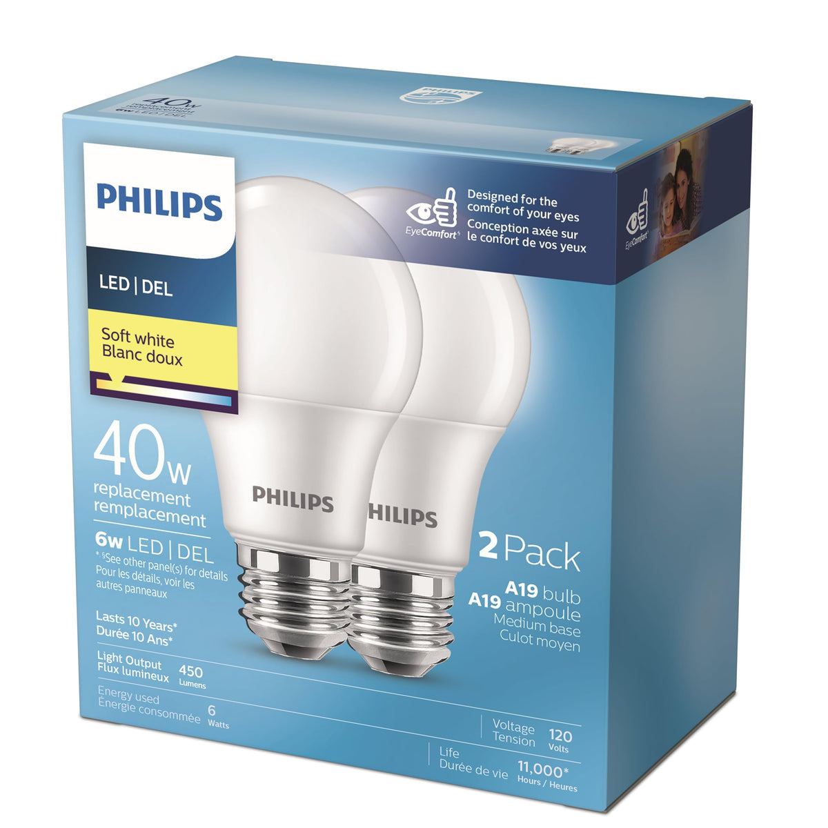 Philips 460675 Led 40W A19 Soft White (2700K) Non-Dimmable-2 Pack