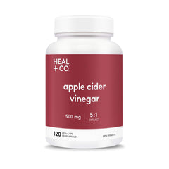 HEAL + CO. Apple Cider Vinegar Supplement | High Potency 5:1 Extract, 5000 mg per serving | Mineral Support + Digestion | 120 x 500 mg Capsules