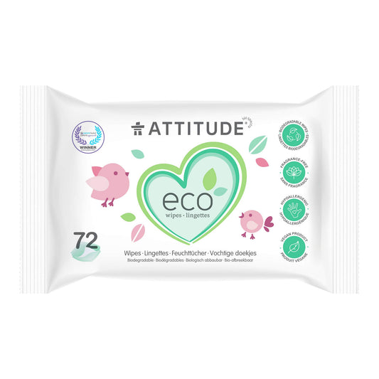 ATTITUDE Biodegradable Baby Wipes, Plant Based Unscented Diaper Wipes for Babies and Newborn, Dermatologically Tested, Vegan, 72 Count