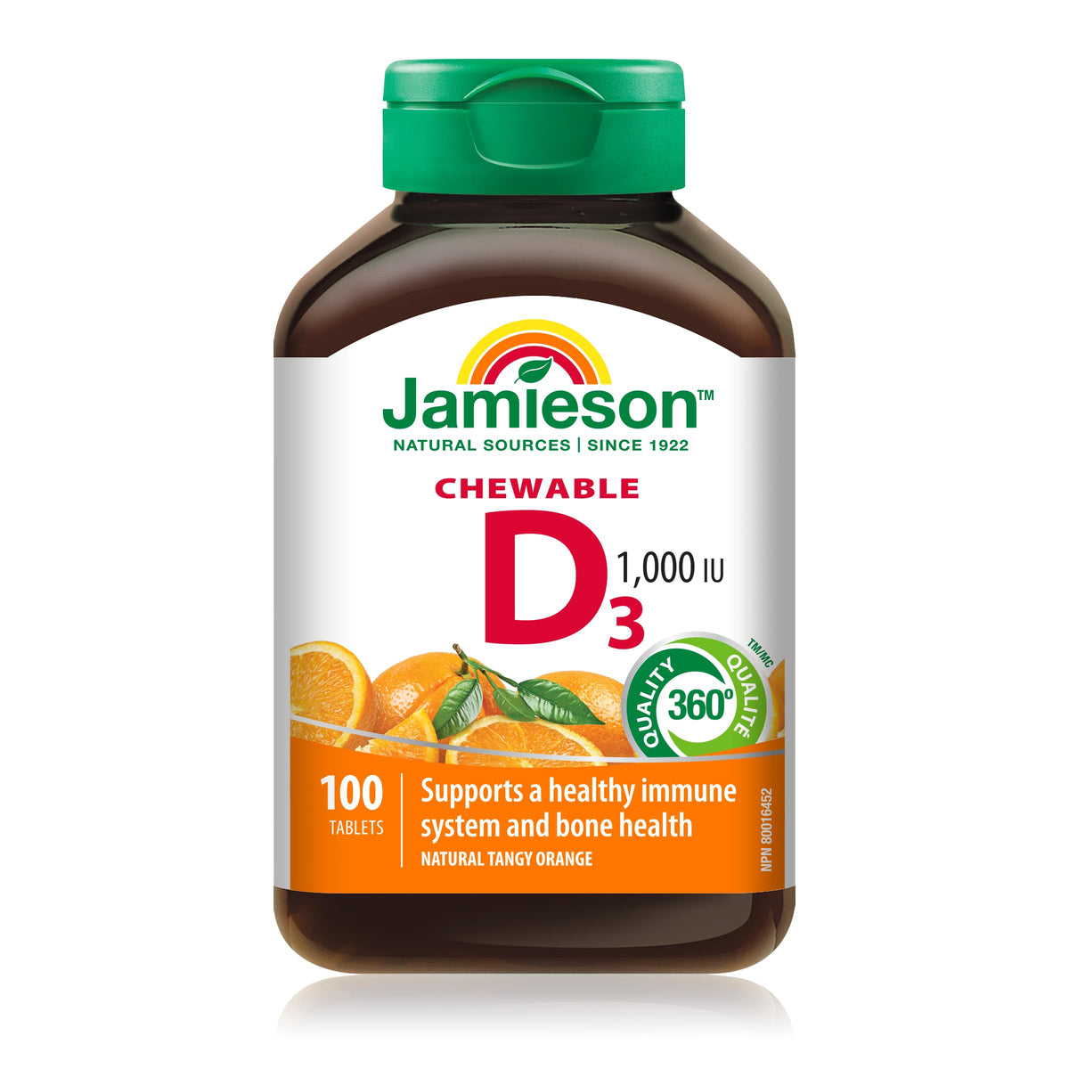 Jamieson Chewable Vitamin D3 1,000 IU - Natural Tangy Orange, 100 Count (Pack of 1)