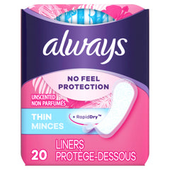 Always, Thin Daily Liners For Women, Regular Length, 20 Count