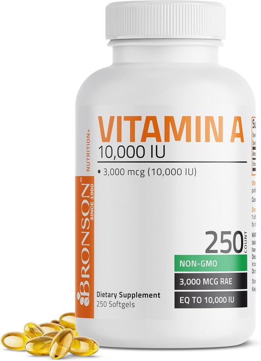 Bronson Vitamin A 10,000 IU Premium Non-GMO Formula Supports Healthy Vision & Immune System and Healthy Growth & Reproduction, 250 Softgels