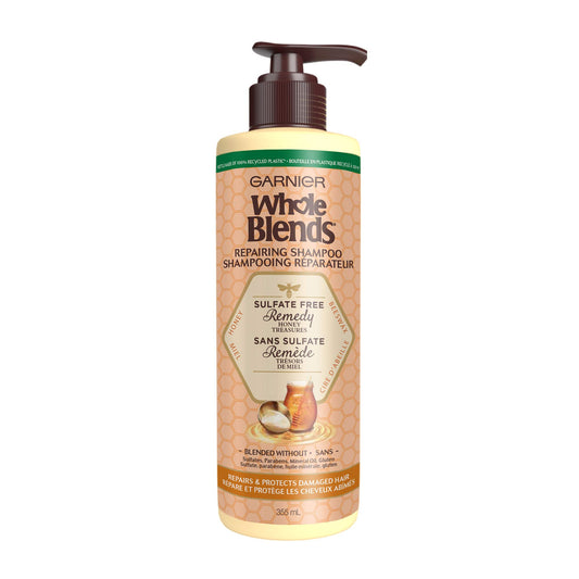 Garnier Whole Blends Sulfate Free Shampoo for Dry and Damaged Hair, Up To 72 Hours Of Nourishment, Honey Treasures, 355ML