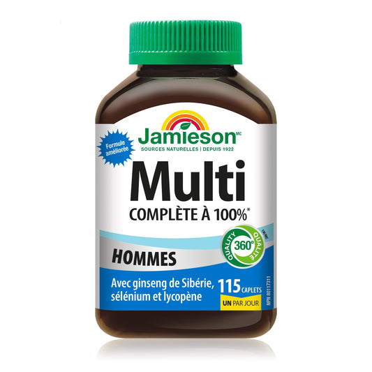 Jamieson 100% Complete Multivitamin for Adult Men, with Siberian Ginseng, Selenium & Lycopene