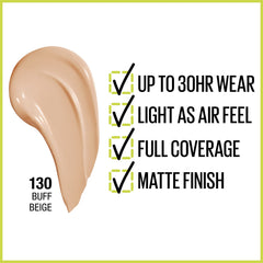 Maybelline New York Maybelline Super Stay Full coverage liquid Foundation Makeup, 130 Buff Beige, 30 Milliliters (Packaging may vary)