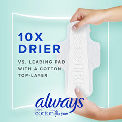 Always Pure Cotton Pads with FlexFoam, Size 2, Heavy Absorbency, with Wings, Made with a Premium Cotton Top Layer, Made without Fragrance, 12 CT