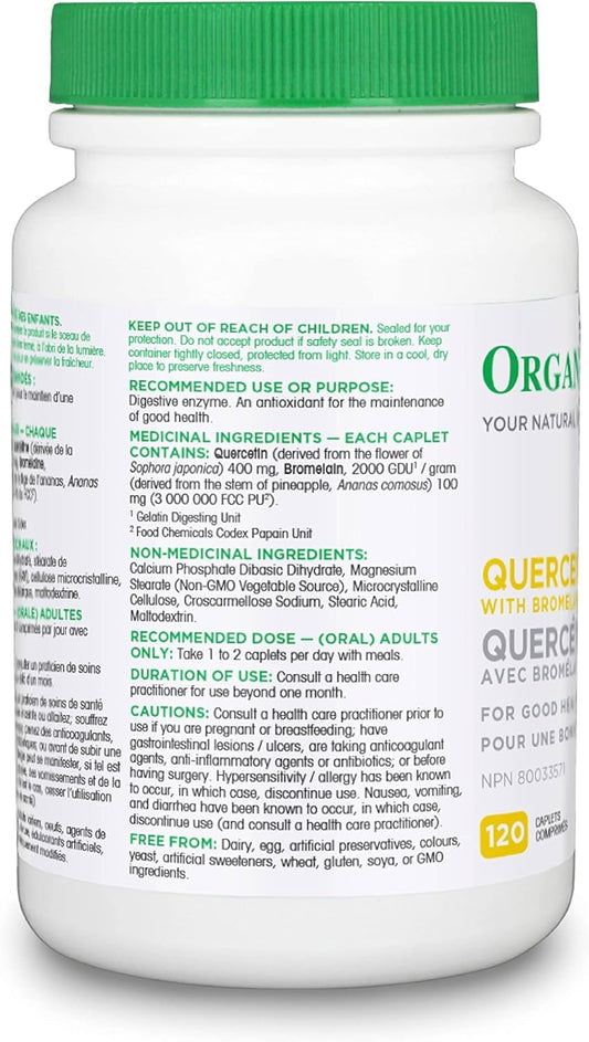 Organika Quercetin with Bromelain- High Availability, Immune System Support, Allergy and Inflammation Support- 120tabs