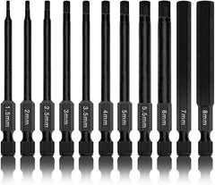 NEIKO 01148A Hex Allen Power Bit Set, 11-Piece Metric Sizes 1.5mm to 8mm | Magnetic Head Bits 3 Quick Release Shanks Premium S2 Steel Compatible with Drills and Impact Drivers