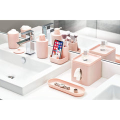 iDesign Cade Toothbrush Holder, Holds Normal Toothbrushes, Spin Brushes, and Toothpaste - Matte Blush 3" x 3" x 4. 5"