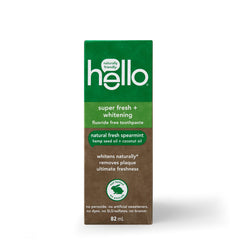 Hello Vegan Fluoride-Free Toothpaste, Moisturizing Hemp Seed Oil + Coconut Oil, Super Fresh Family Farmed Spearmint, Naturally Whitening Toothpaste, Helps Remove Plaque , 82ml