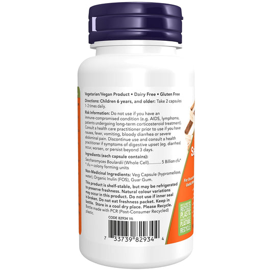 NOW Supplements, Saccharomyces Boulardii, 5 Billion CFU Probiotic, 60 Veg Capsules