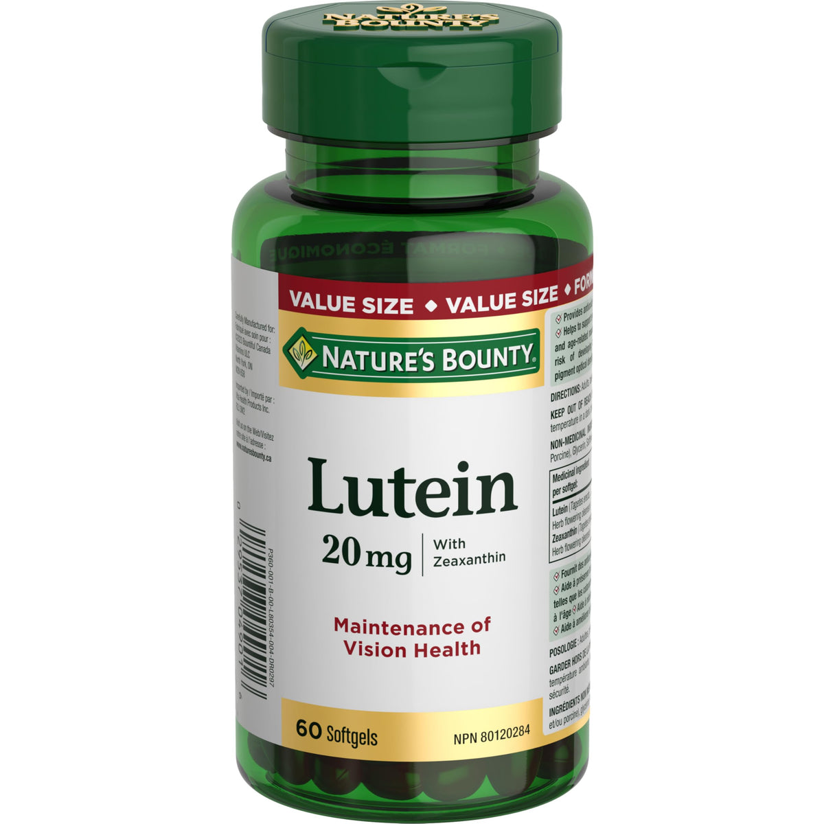 Nature's Bounty Lutein Pills, Eye Health Supplements and Vitamins, Support Vision Health, 20 mg, 60 Softgels