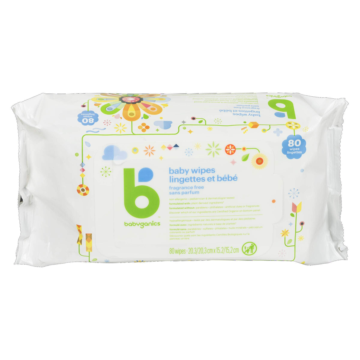 Babyganics Unscented Baby Wipes, Plant-Derived and Non-Allergenic Wipes Perfect for Faces, Hands, and Baby's Body, Fragrance and Dye Free, 80 Wipes, Packaging May Vary