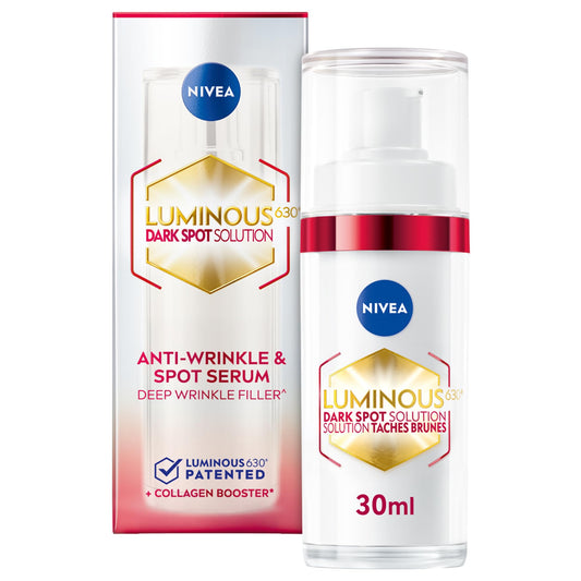 NIVEA LUMINOUS630 Dark Spot Solution Anti Wrinkle and Age Spot Serum for All Skin Types, Face Serum for Women with Hyaluronic Acid, For Even, Strengthened and Younger-Looking Luminous Skin, 30mL