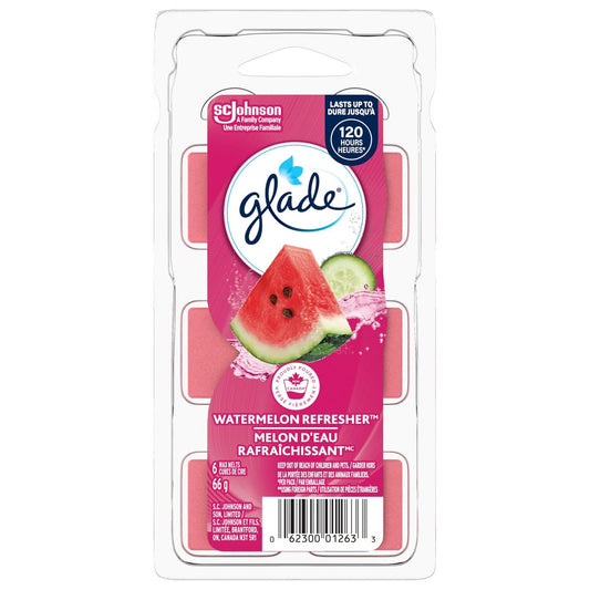 Glade Wax Melts Air Freshener and Odor Eliminator, Scented Essential Oils for Home and Bathroom, Watermelon Refresher, 6 Count