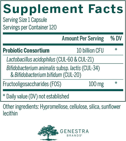 Genestra Brands - HMF Forte - Probiotic Formula - Supports Gastrointestinal Health and the Growth of Beneficial Bacteria - 120 Capsules