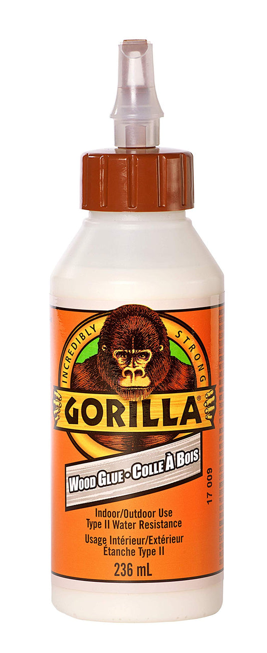 Gorilla Wood Glue, Indoor & Outdoor Carpentry Projects, Paintable, Sandable, Moisture Resistant, Clamping, Natural Color, 8oz/236mL, (Pack of 1), 6200201