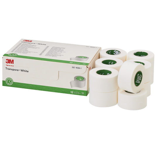 3M 1534-1 Transpore White Tape, 12 Rolls