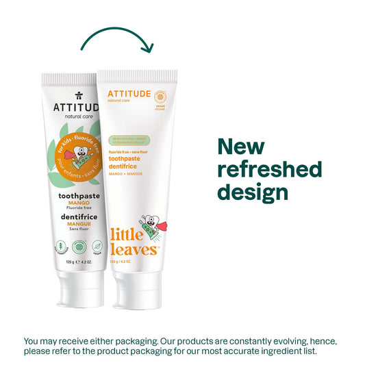 ATTITUDE Kids Fluoride-Free Toothpaste, Plant- and Mineral-Based Ingredients, Vegan, Cruelty-Free and Sugar-Free, Mango 120 grams