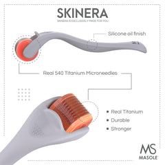 Skinera Derma Microneedling Roller (High End) - 0.5mm Titanium Needles - 540 Needles - For Men and Women - Beard Roller Face Roller (Matte Grey)