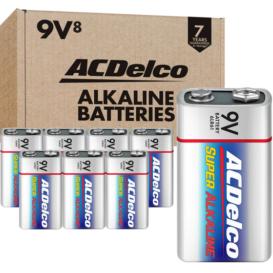 ACDelco 9 Volt Batteries, Super Alkaline Battery, 8 Count Pack