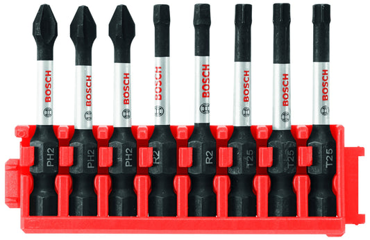 Bosch CCSV208 8Piece Impact Tough Phillips, Square & Torx 2 In. Power Bits with Clip for Custom Case System