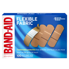 Band-Aid Brand Sterile Flexible Fabric Adhesive Bandages, Comfortable Flexible Protection & Wound Care for Minor Cuts & Scrapes, Pad Designed to Cushion Painful Wounds, One Size, 100 ct