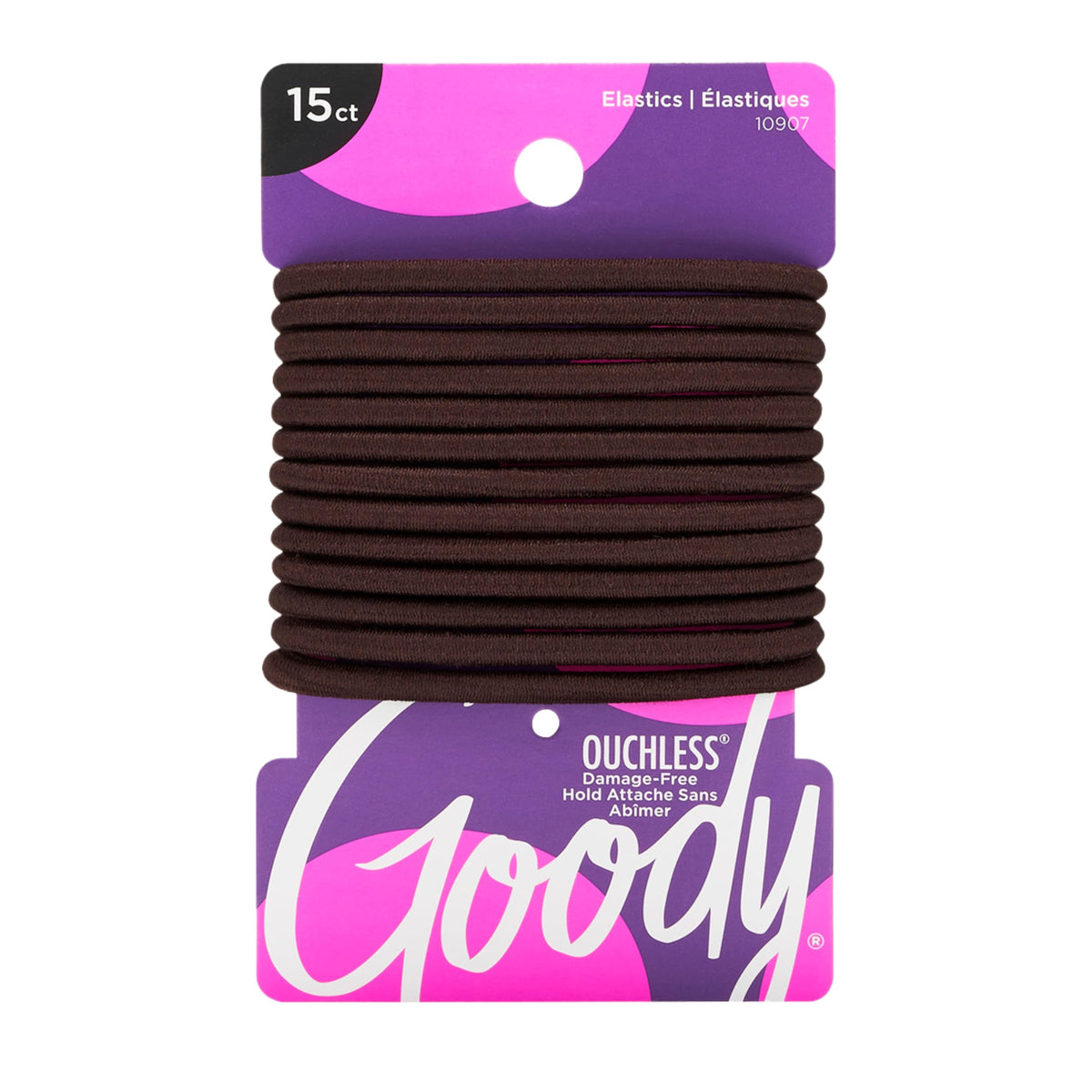 Goody Ouchless Elastic Hair Ties - 15 Ct, Brown, 4MM Rubber Bands for Hair, Pain-Free Hair Accessories for Women & Men, Made for Long-Lasting Braids, Ponytails & More, All Hair Types