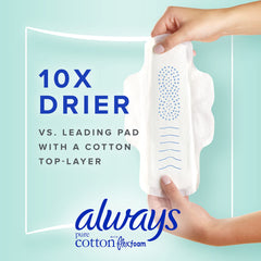 Always Pure Cotton Pads with FlexFoam, Size 1, Regular Absorbency, with Wings, Made with a Premium Cotton Top Layer, Made without Fragrance, 14 CT