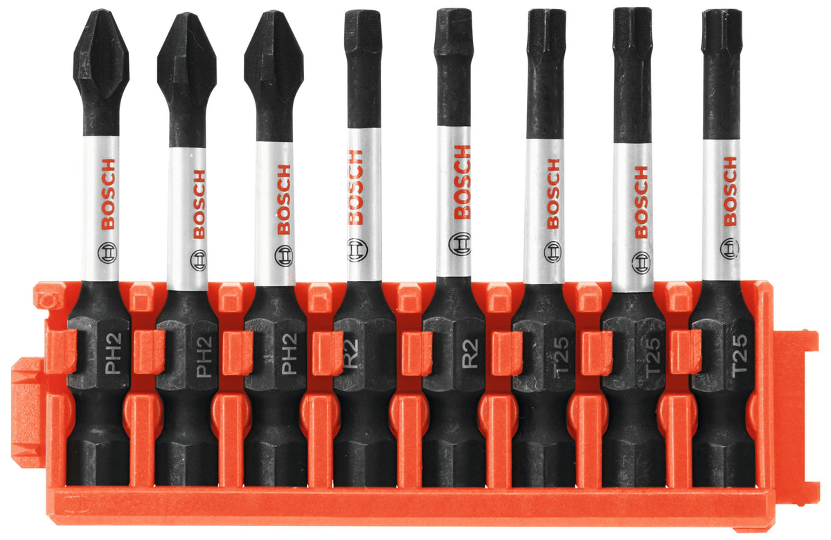 Bosch CCSV208 8Piece Impact Tough Phillips, Square & Torx 2 In. Power Bits with Clip for Custom Case System