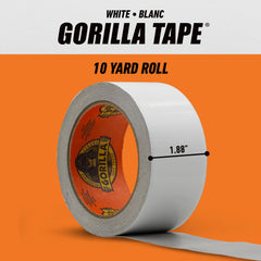 Gorilla Tape, Duct Tape, Utility Tape, Triple Layer Strength, Indoor & Outdoor, Weather Resistant Shell, 1.88 in x 10 yd, White, (Pack of 1), 6010001