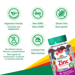 Jamieson Zinc Gummies Mixed Berry Flavour 70 Count, Maintains Immune Function & Healthy Skin