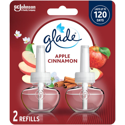 Glade PlugIns Air Freshener Refill, Scented and Essential Oils for Bathroom and Home Fragrance, Apple Cinnamon, 2 Refills (Packaging May Vary)