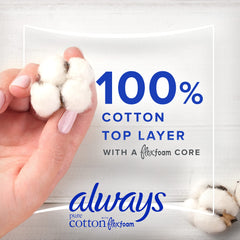 Always Pure Cotton Pads with FlexFoam, Size 1, Regular Absorbency, with Wings, Made with a Premium Cotton Top Layer, Made without Fragrance, 14 CT