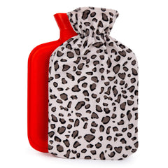 Bodico Hot Water Bottle with Cover, Rubber Heating Pad for Period Cramp Relief, Muscle Pain Relief, and More, Hot Water Bag for Fall Winter Season, Cute Leopard Print, 1.7 L