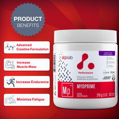 ATP LAB - Myoprime 210g (Organic Grape Flavour) - Creatine Monohydrate Powder - Creatine Protein Powder - Performance Enhancer - Reduce Protein Breakdown