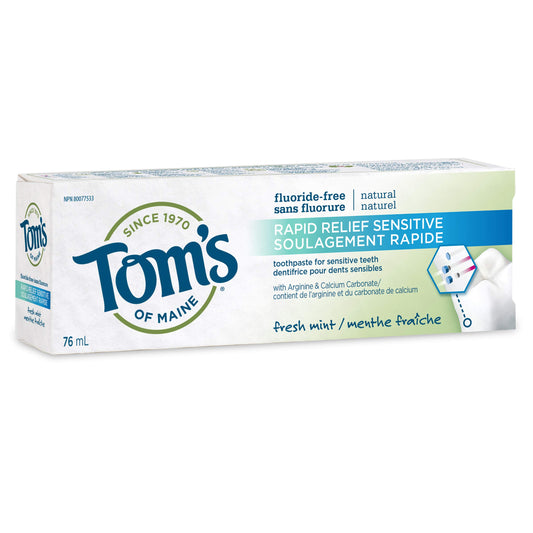 Tom's of Maine Fresh Mint Rapid Relief Sensitive Natural Paste, Fresh Mint, 76 mL