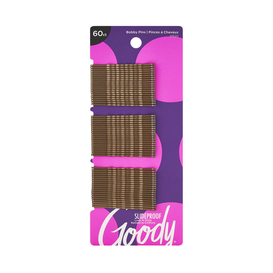 Goody SlideProof Bobby Pins, Brown, 60-count, Pack of 1